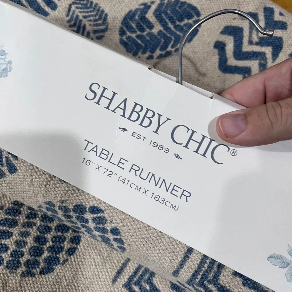Shabby Chic Blue Geometric Egg Table Runner‎ 16x72 Frayed Edge Farmhouse Easter